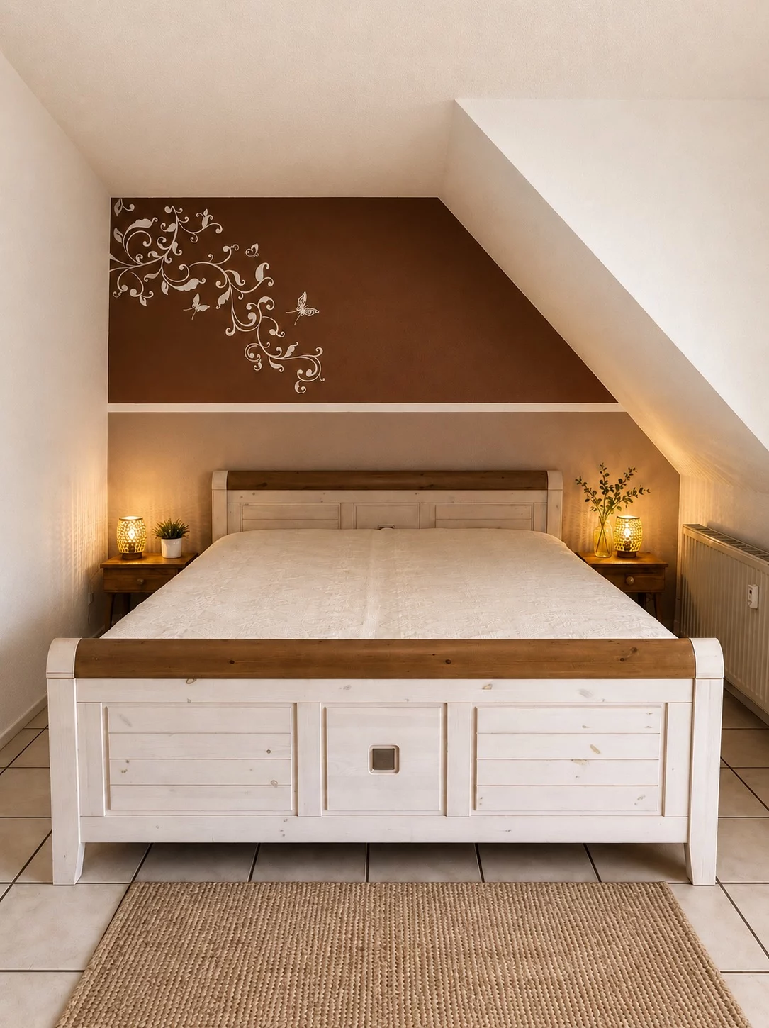 Schlafbereich mit Dorppelbett im Lake Nest in Markelfingen am Bodensee